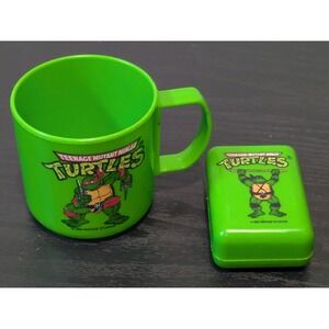 Vintage 1990 Mirage Studios TMNT Mug Cup Travel Case Raphael Donatello Green